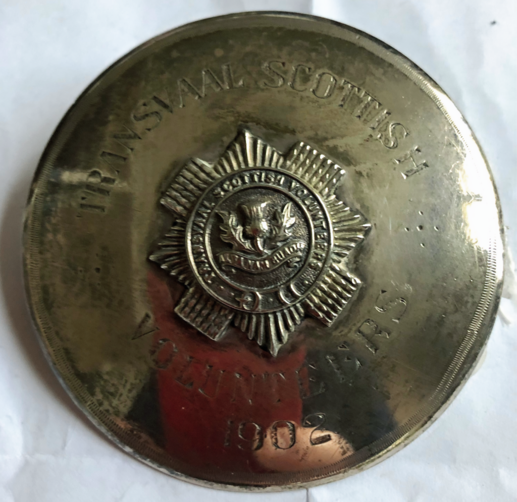 Transvaal Scottish Volunteers silvered plaid brooch